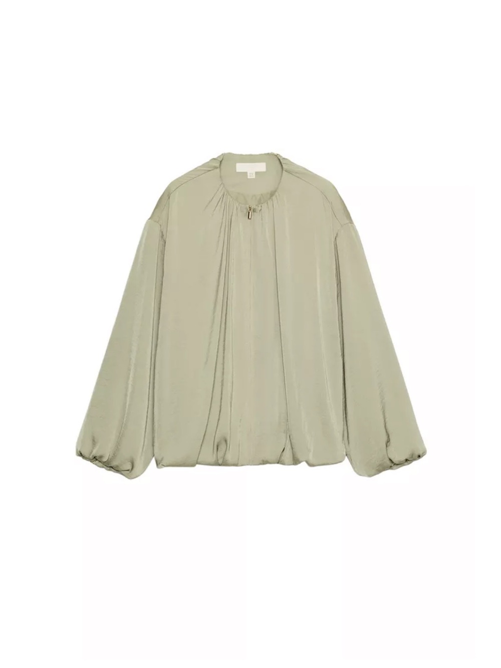 Zara Sage Green Balloon-Sleeve Zip Jacket